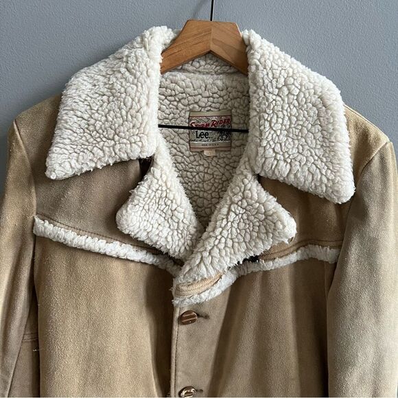 Vintage 70’s Lee Storm Rider Sherpa Suede Leather Coat Size 40 Marlboro Man - Picture 2 of 16